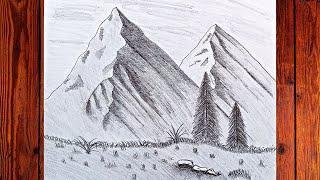How To Draw Mountain Easy Drawing Mountains With Pencil Easy Easy Landscape Drawing #shorts