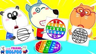 Who Draws it Better?  Drawing Challenge  Lets Play Pop It with Wolfoo and Friends  Kids Videos