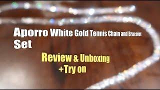 Aporro White Gold Tennis Chain and Bracelet Set Unboxing & Review