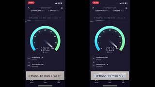 iPhone 13 mini 4GLTE vs 5G speed test on Vodafone UK network