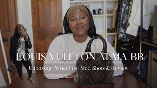 What’s in my Louis Vuitton Alma BB  Alma BB Damier Ebene REVIEW  UNBOXING WHAT FITS & MOD SHOTS