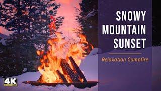 10 hour Campfire  Cozy Winter Mountain Campfire with Stunning Sunset 4K Fireplace Video