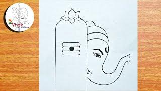 how to draw lord Ganesha and shivling sketch Ganpati pencil drawing easy for beginners