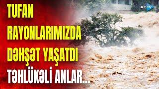 Güclü sel küçələri dağıtdı ağaclar aşdı yollar bağlandı - REGİONLARDA NƏ BAŞ VERİR?