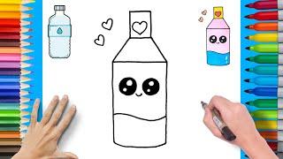 How To Draw A Cute Water Bottle step by step  Drawing And Coloring Water Bottle  Follow Along Vide