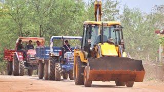 JCB 3dx Loading Mud in Mahindra Arjun Novo 605 4wd and Swaraj 744 FE 4wd Tractors