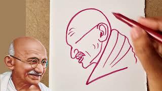 How to draw Mahatma Gandhiji drawing step by step