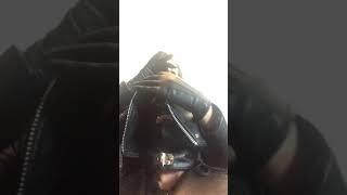 LeatherAmbers subs female wears a leather hood . Femdom