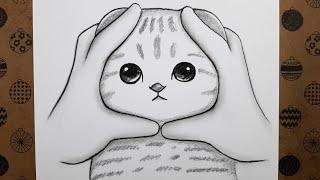 Kolay Karakalem Sevimli Kedi Resmi Çizimi Adım Adım Nasıl Çizilir Kolay Yeni Çizim Fikirleri