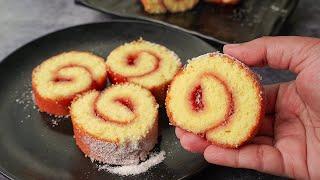 15 Min. Swiss Roll Recipe In Fry Pan  Super Spongy Jam Roll Recipe  Yummy