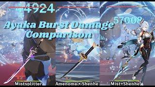 Ayaka C0 Burst Damage Comparison Mistsplitter - Shenhe + Amenoma - Shenhe + Mists  Genshin Impact