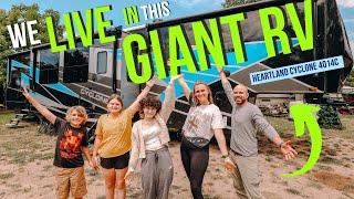 Family of 5 LIVES in GIANT RV  Tour Heartland Cyclone 4014C  47ft Toyhauler