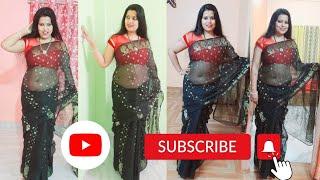 Red Blouse Sathe Black Saree Combination Kore Saree Shoot korlam  Red Blouse With Black Saree