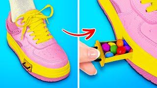 HIDE CANDIES IN SHOES  Sneak Food Into Class Hacks DIY Edible School Supplies by 123 GO FOOD