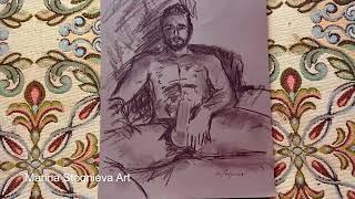 Nude male art sketch by Ukrainian artist M.Stognieva available link to order in description