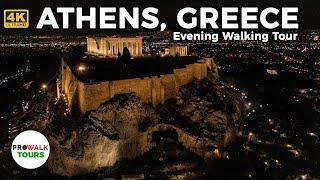 Athens Greece Evening Walking Tour - with Captions 4KUHD