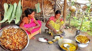 dry prawn and vegetable curry cooking & eating by our santali tribe womenvillage life india