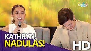 Kathryn Bernardo nadulas sa kanyang tawag kay Alden Richards sa Hello Love Again Media Day