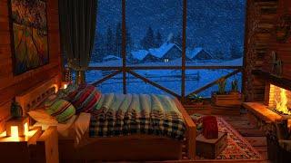 Deep Sleep with Blizzard and Fireplace Sounds  Cozy Winter Ambience Snow Storm and Wind Sound