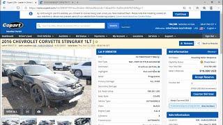 Jak wygląda licytacja auta z USA na Copart   Chevrolet Corvette Stingray 2016 Import aut ze Stanów