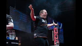 Dirk FALLS OVER during crazy walk-on   2023 Dutch Darts Championship