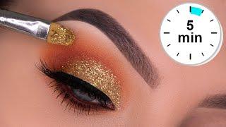 5 MINUTE Soft Golden Glitter Eye Makeup Tutorial
