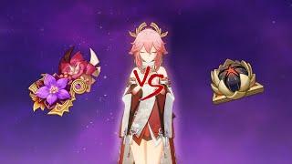 Genshin Impact Artifact Comparison - Gilded Dreams Set vs Mix  showcase Yae Miko in Dendro team