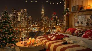 Night Balcony Ambience  4K Cozy Bedroom in NYC  Jazz Music for Relax and Study