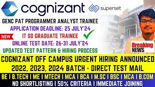 FINLALLY COGNIZANT GENC PAT ROLE MASS HIRING ANNOUNCED  OFF CAMPUS DRIVE FOR 2024 2023 2022 BATCH