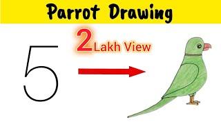 How To Draw Parrot Drawing From 5 Number  Parrot Drawing Easy  Parrot Drawing Step By Step Easy