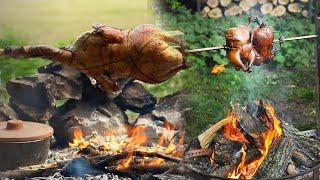 Roast duck in the forest choose fresh vegetables for delicious Cooking in the vegetable garden