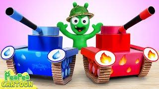 Pea Pea Playing with Four Elements Cardboard Tank Toy - Kid Learning - PeaPea Cartoon