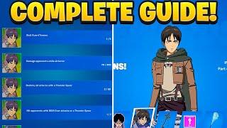 How To COMPLETE ALL EREN JAEGER CHALLENGES Fast on Fortnite Attack On Titan Skin Quests