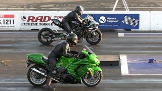 Kawasaki H2 vs Kawasaki zx14 - motorbikes drag racing