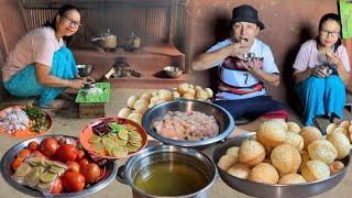 Homestyle Spicy Pani Puri Recipe Husband Wife making & eating in Village Darjeeling