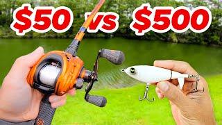 $50 vs $500 Topwater Budget Fishing Challenge Rod Reel Lures