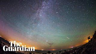 Meteor showers and northern lights captured in timelapse footage across the world