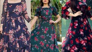 New trendy floral printed frock designs #2022 stylish Long printed frock design ideas 2022