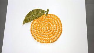 How to make an easy collage from seeds in the shape of an orange fruit - Fruit Collage Picture