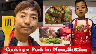 Cooking‍ Pork for MomSis&Son @New Home   Nambin learntMom enjoyed the food