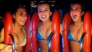 Oops moment slingshot ride girl down fun #slingshotride #fun