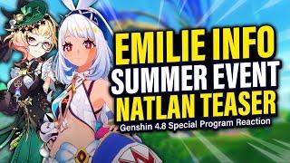 EMILIE SKINS NATLAN CHARACTERS PREVIEW & MORE 4.8 Special Program Reaction  Genshin Impact