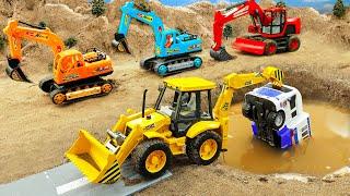 Police car JCB Excavator Construction Vehicles catch thief - Toy for kids