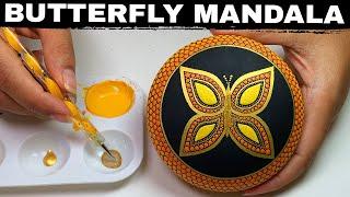 Learn how to Paint This 𝐁𝐮𝐭𝐭𝐞𝐫𝐟𝐥𝐲 Mandala Rocks #mandala #butterfly  #dotart