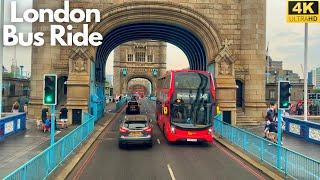 Summer London bus ride around the city. 4K