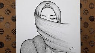 How to Draw Easy Hijab Girl Picture Step by Step Pencil Charcoal Drawing Beautiful Girl Hijab