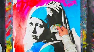 Create Your Girl with a Pearl Earring with a Stencil in a Pop Art Explosion - Painting Demo 