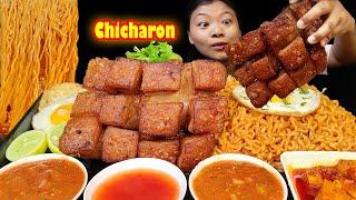 Crispy Fried Pork Mukbang Eating Chicharon With Spicy Cheesy Noodles Eating Show Nepali Mukbang