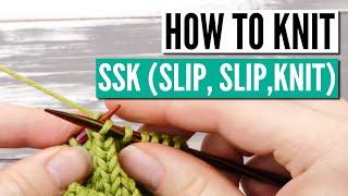 How to knit SSK - slip slip knit the continental way for beginners +slow-mo
