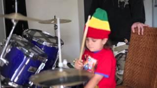 4 year old Shem playing reggae drums